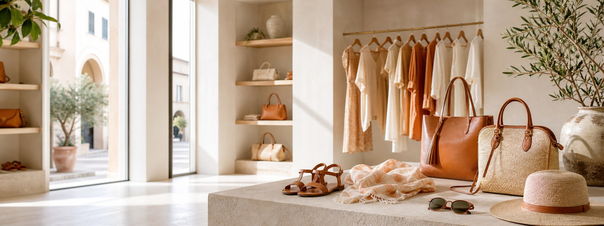 Vetrina elegante con prodotti moda e lifestyle per nuovi arrivi